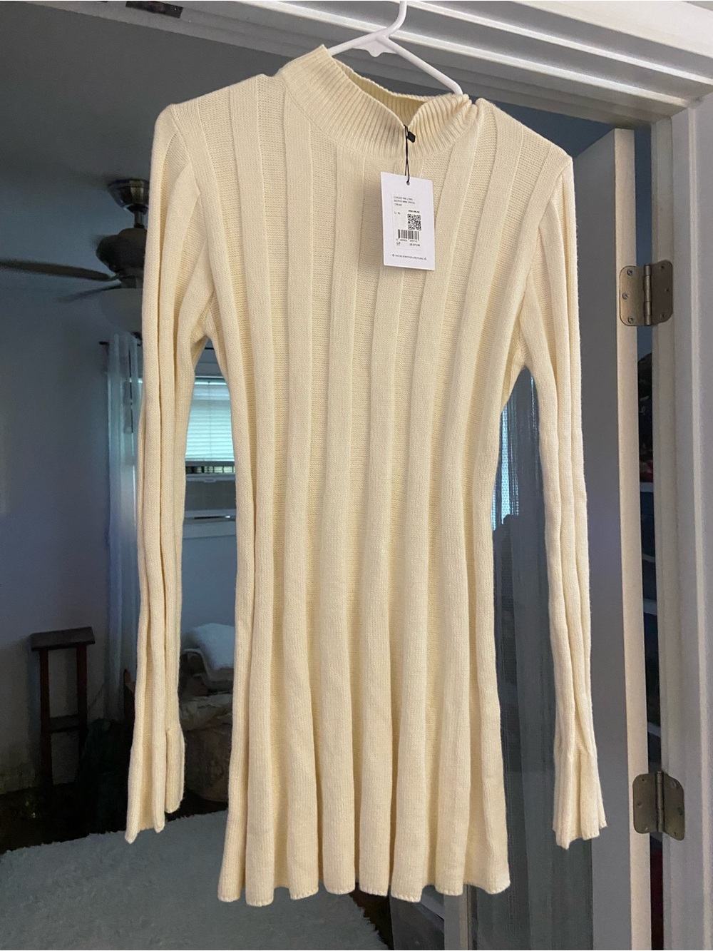Princess Polly Ribbed Long-Sleeve Knit Dress in Cream